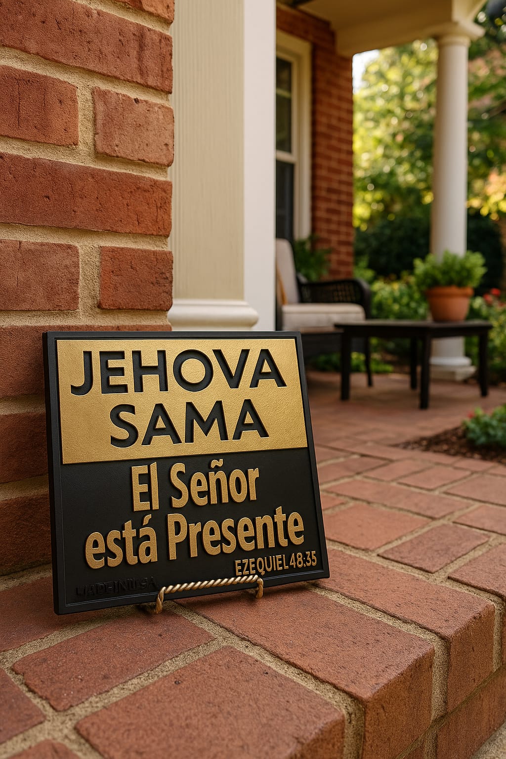 Plaque: JEHOVA SAMA - EL SEÑOR ESTA PRESENTE - Made in USA