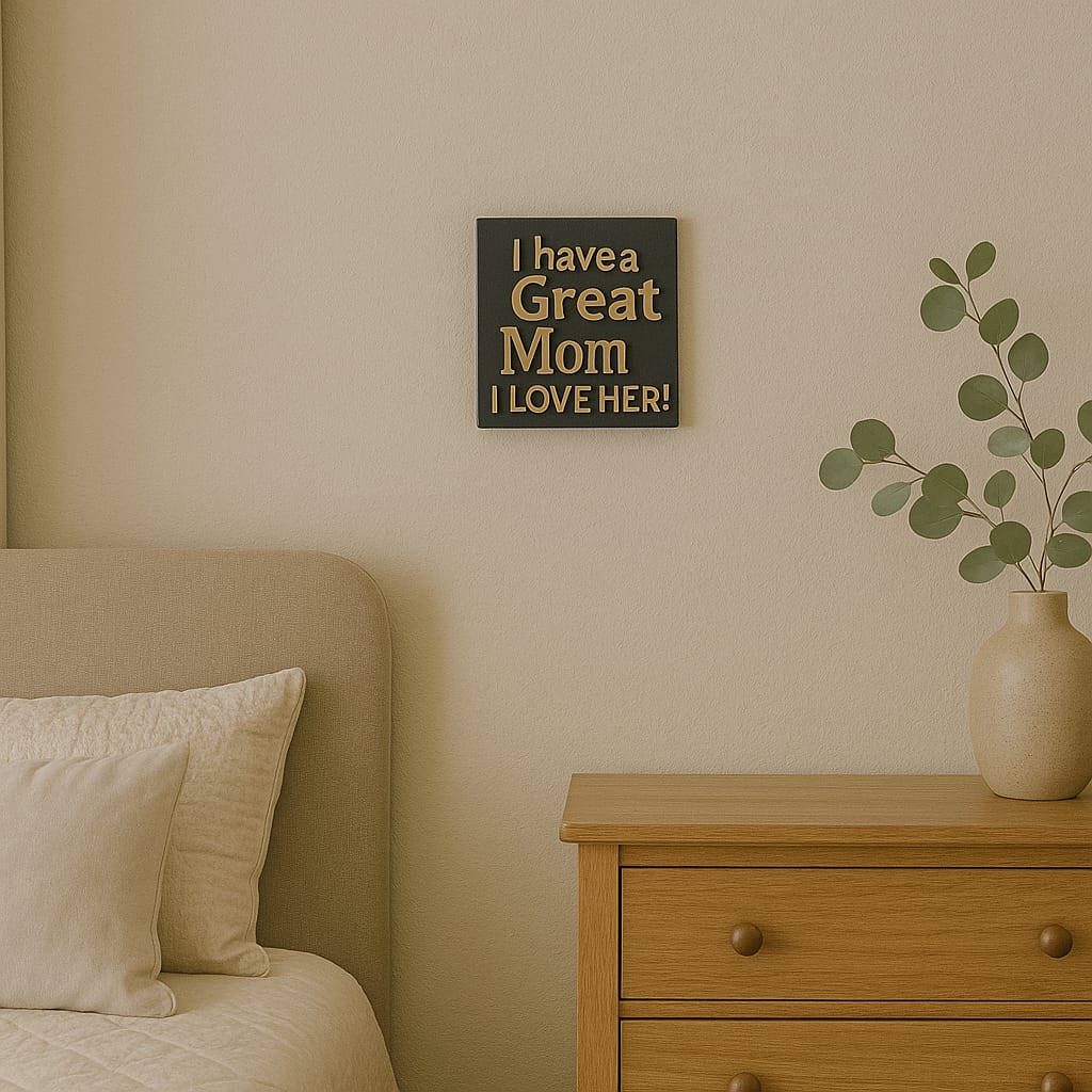 Plaque: I HAVE A GREAT MOM AND I LOVE HER! - Made in USA
