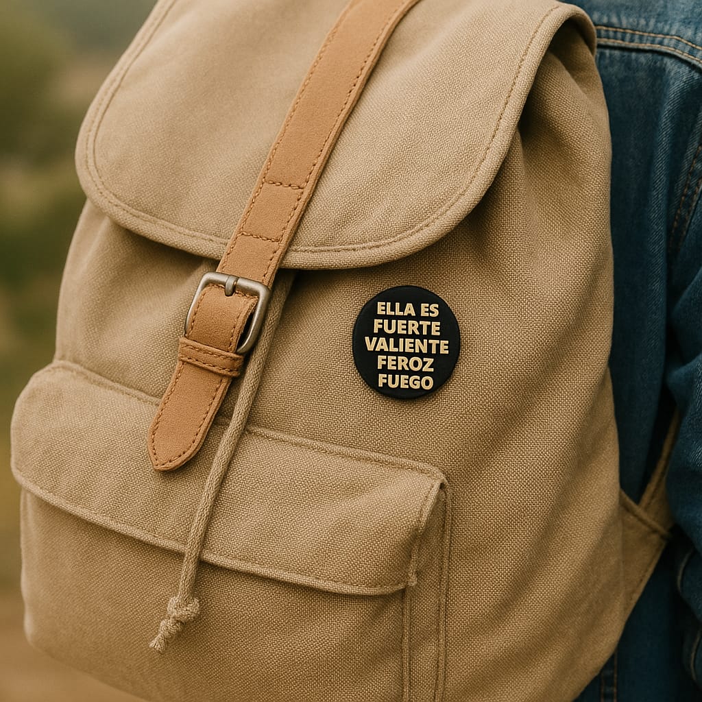 PIN: ELLA ES FUERTE, VALIENTE, FEROZ, LLENA DE FUEGO- Made in USA