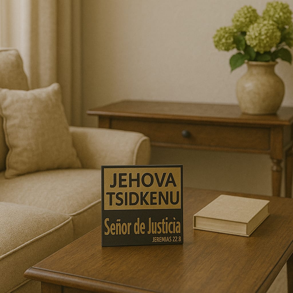 Plaque: JEHOVA TSIDKENU - SEÑOR DE JUSTICIA - Made in USA