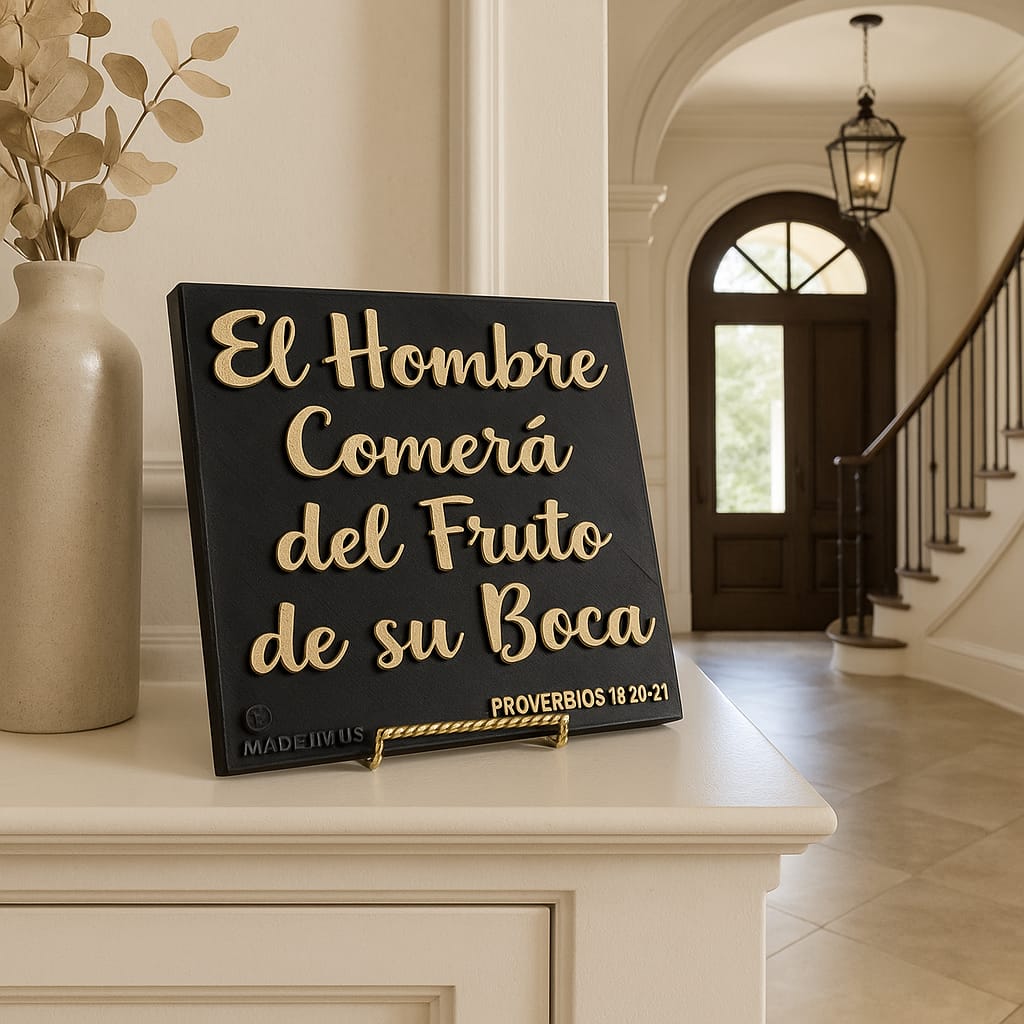 Placa: EL HOMBRE COMERA DEL FRUTO DE SU BOCA - Made in USA