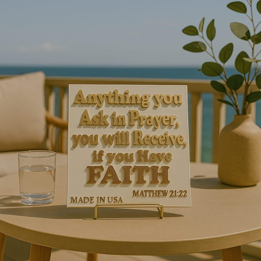 Plaque. ANYTHING YOU ASK IN PRAYER,YOU WILL RECEIVE , IF YOU HAVE FAITH - Made in USA