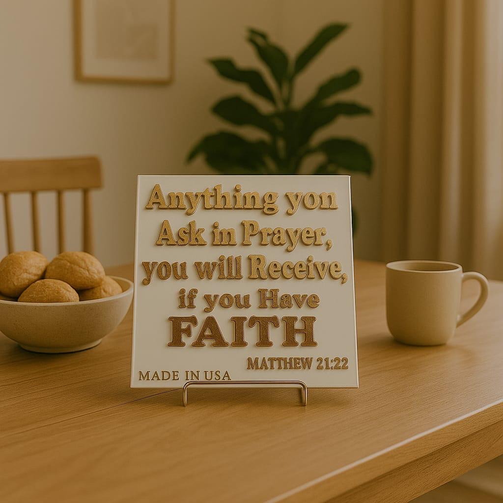 Plaque. ANYTHING YOU ASK IN PRAYER,YOU WILL RECEIVE , IF YOU HAVE FAITH - Made in USA