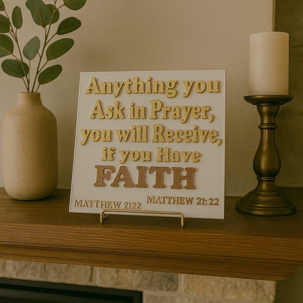 Plaque. ANYTHING YOU ASK IN PRAYER,YOU WILL RECEIVE , IF YOU HAVE FAITH - Made in USA