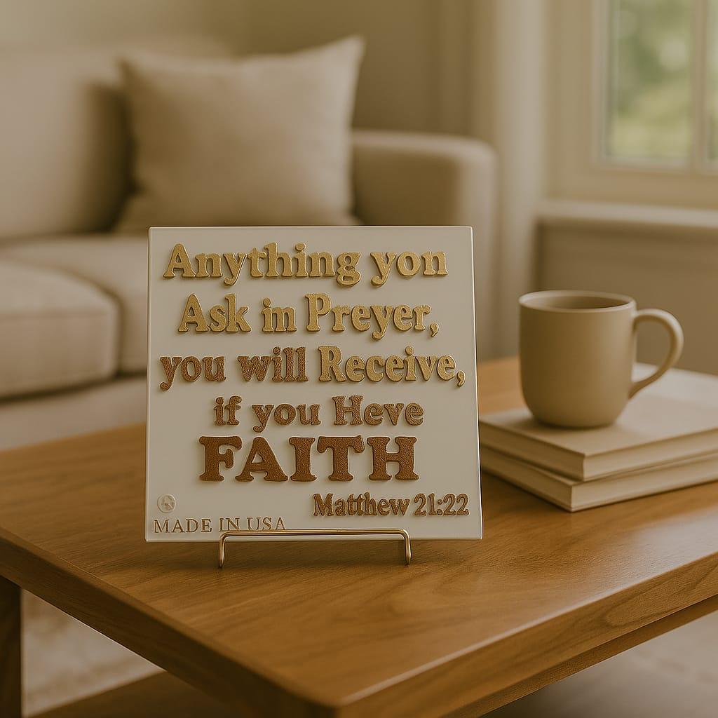 Plaque. ANYTHING YOU ASK IN PRAYER,YOU WILL RECEIVE , IF YOU HAVE FAITH - Made in USA