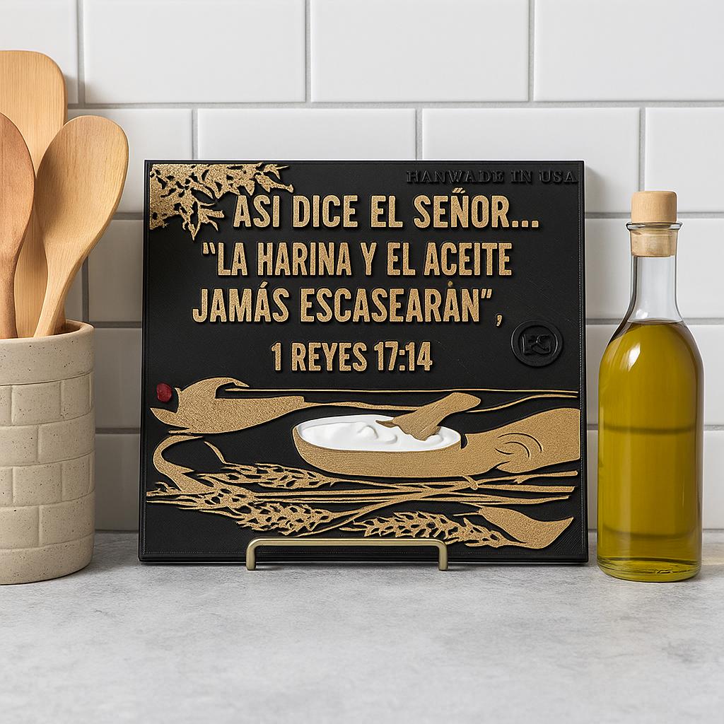 Placa: ASI DICE EL SEÑOR: LA ARINA Y EL ACEITE JAMAS ESCASEARAN - Made in USA