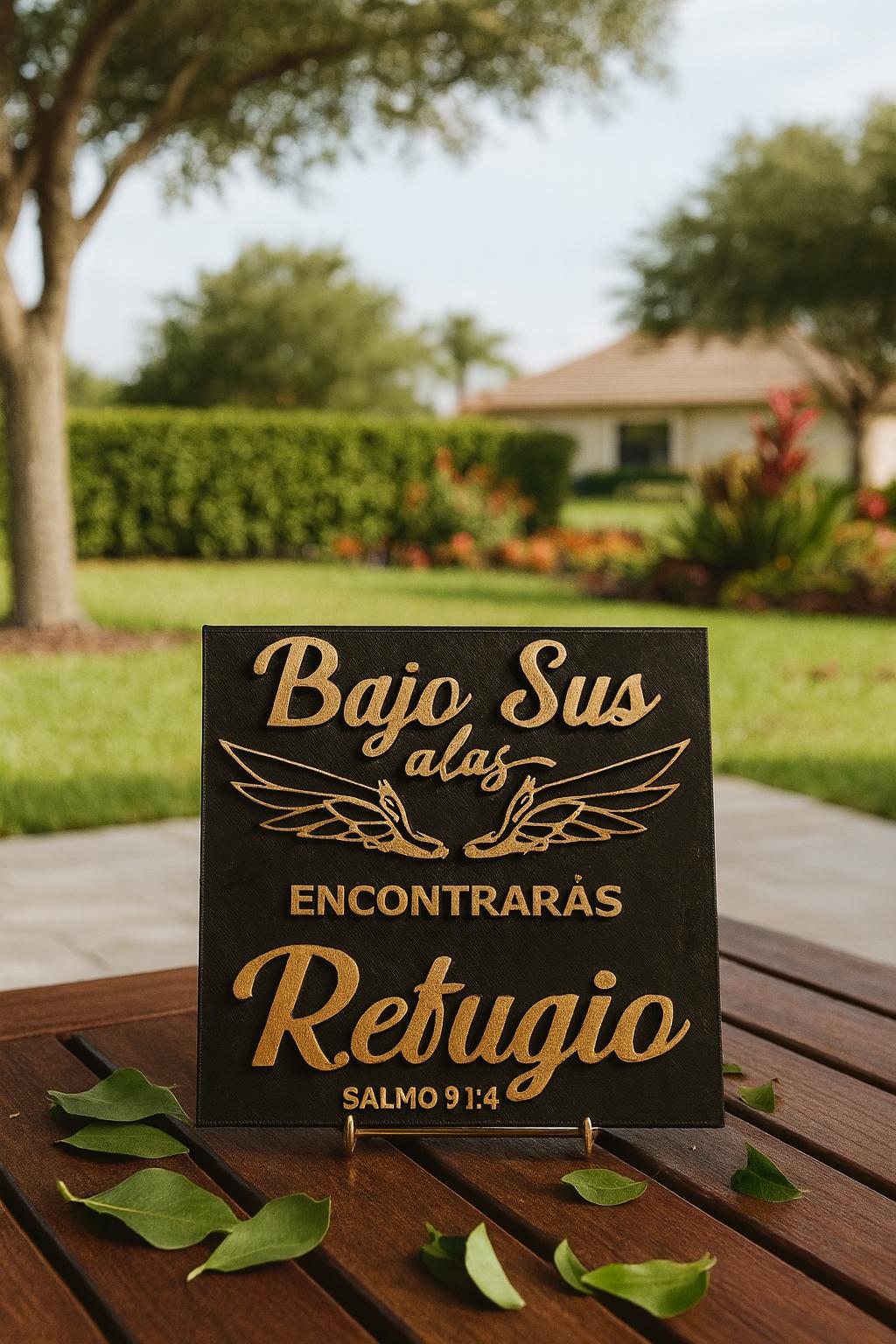 Placa: BAJO SUS ALAS ENCONTRARAS REFUGIO - Made in USA