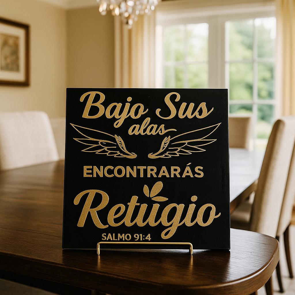 Placa: BAJO SUS ALAS ENCONTRARAS REFUGIO - Made in USA