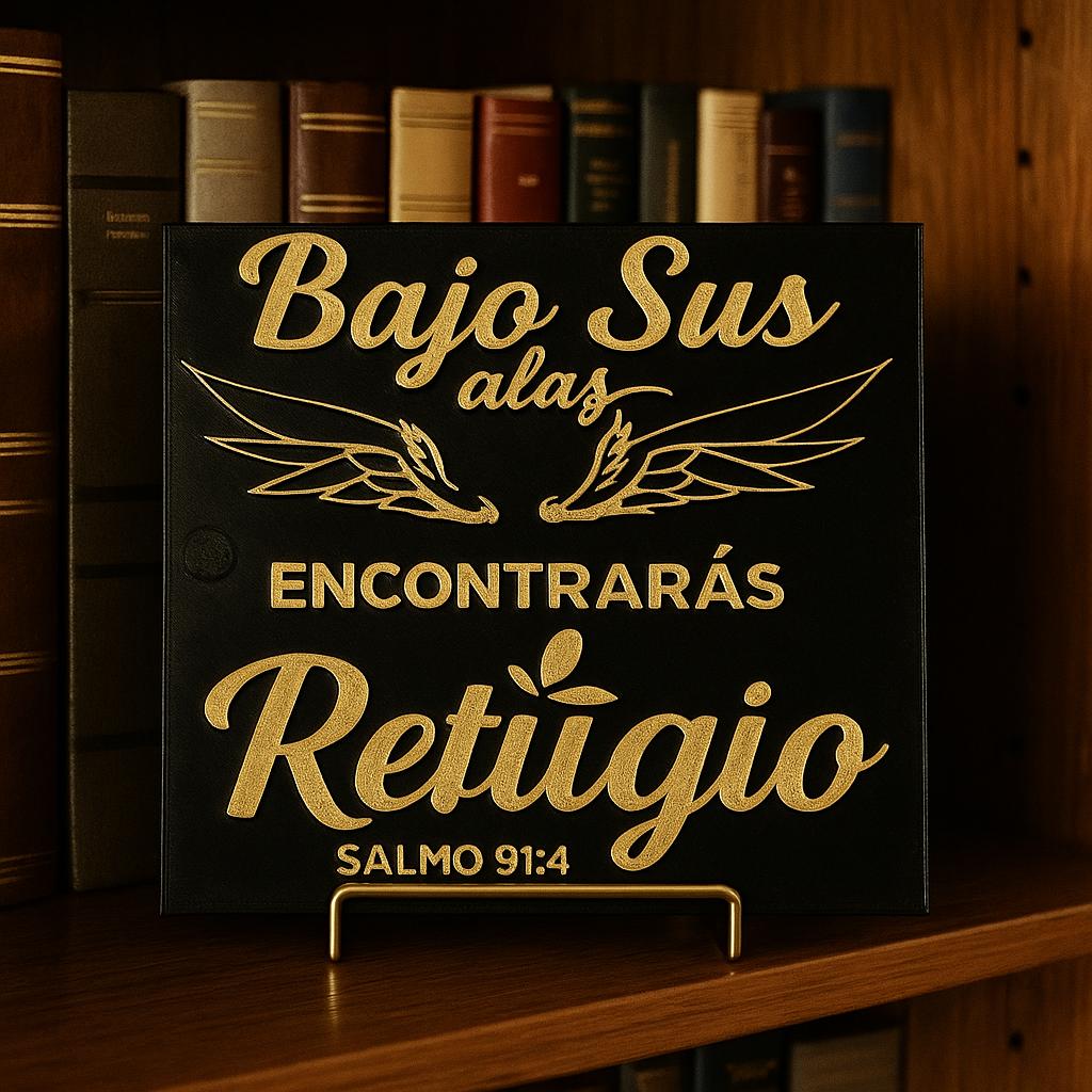 Placa: BAJO SUS ALAS ENCONTRARAS REFUGIO - Made in USA