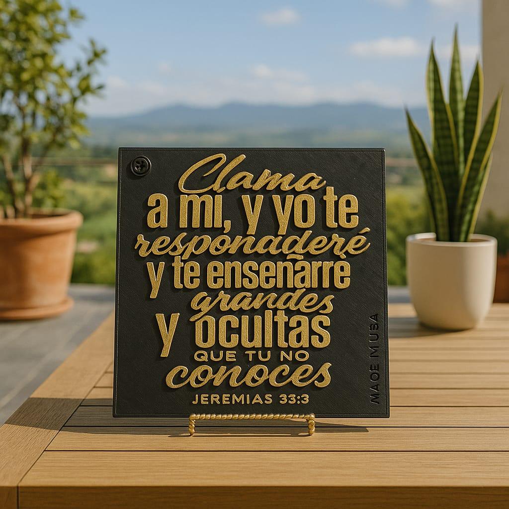 Placa: CLAMA A MI Y YO TE RESPONDERE Y TE ENSENARE COSAS GRANDES Y OCULTAS - Made in USA