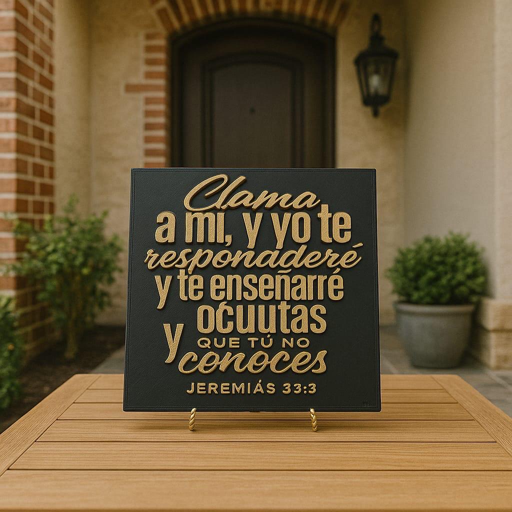 Placa: CLAMA A MI Y YO TE RESPONDERE Y TE ENSENARE COSAS GRANDES Y OCULTAS - Made in USA