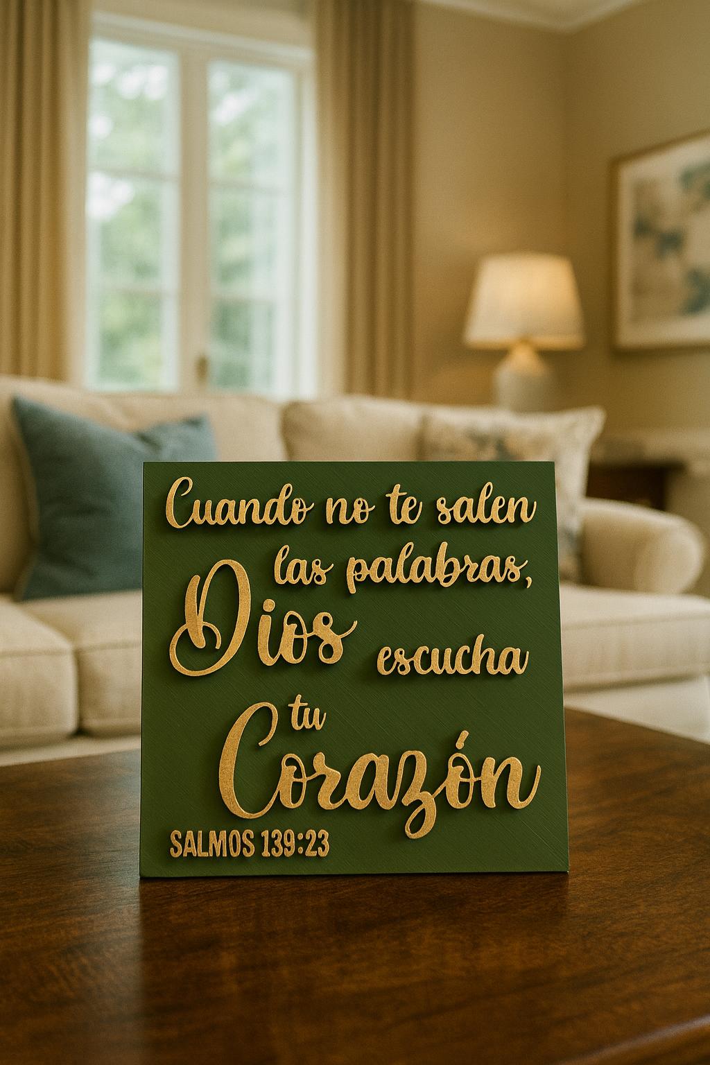 Placa: CUANDO NO TE SALEN LAS PALABRAS DIOS ESCUCHA TU CORAZON- Made in USA