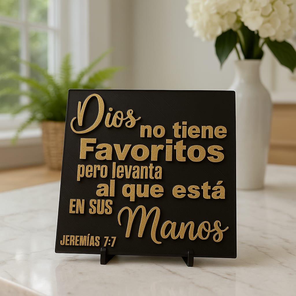 Placa: DIOS NO TIENE FAVORITOS PERO LEVANTA AL QUE ESTA EN SUS MANOS - Made in USA