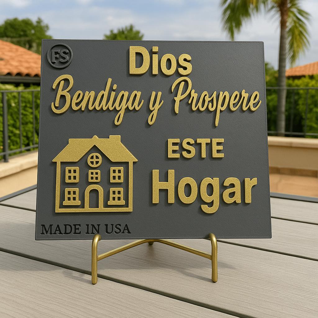 Placa: DIOS BENDIGA Y PROSPERE ESTE HOGAR - Made in USA