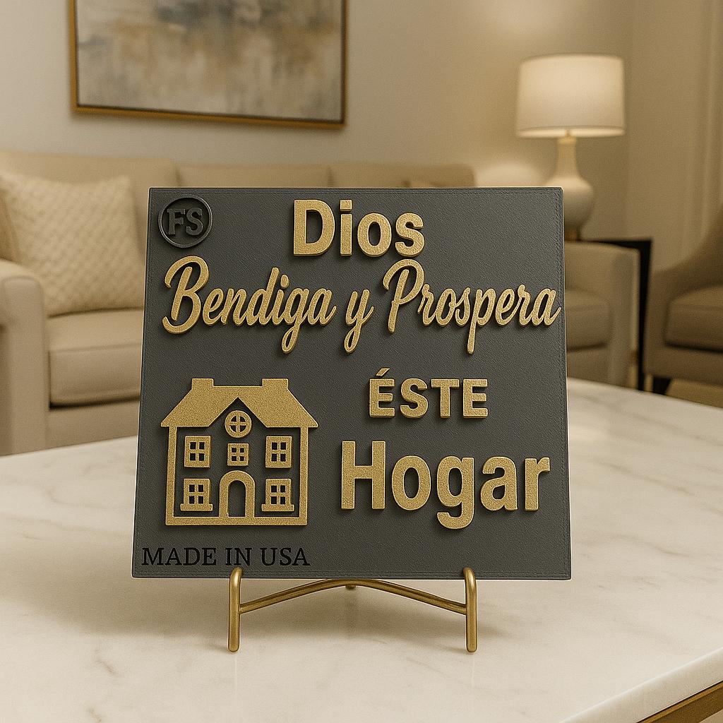 Placa: DIOS BENDIGA Y PROSPERE ESTE HOGAR - Made in USA