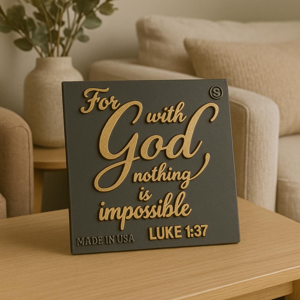 Plaque: FOR WITH GOD NOTHING IS IMPOSSIBLE - Made in USA