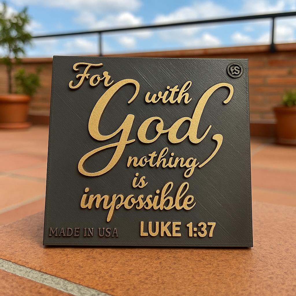 Plaque: FOR WITH GOD NOTHING IS IMPOSSIBLE - Made in USA