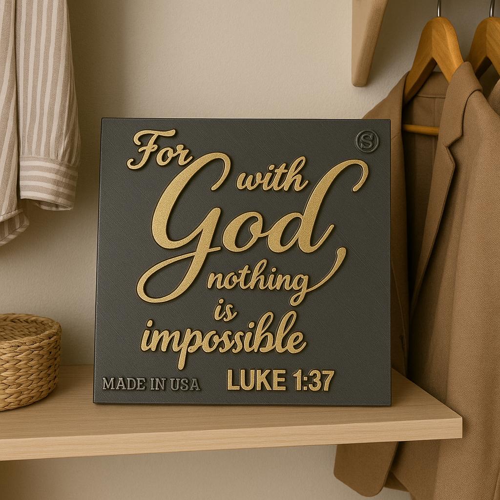 Plaque: FOR WITH GOD NOTHING IS IMPOSSIBLE - Made in USA