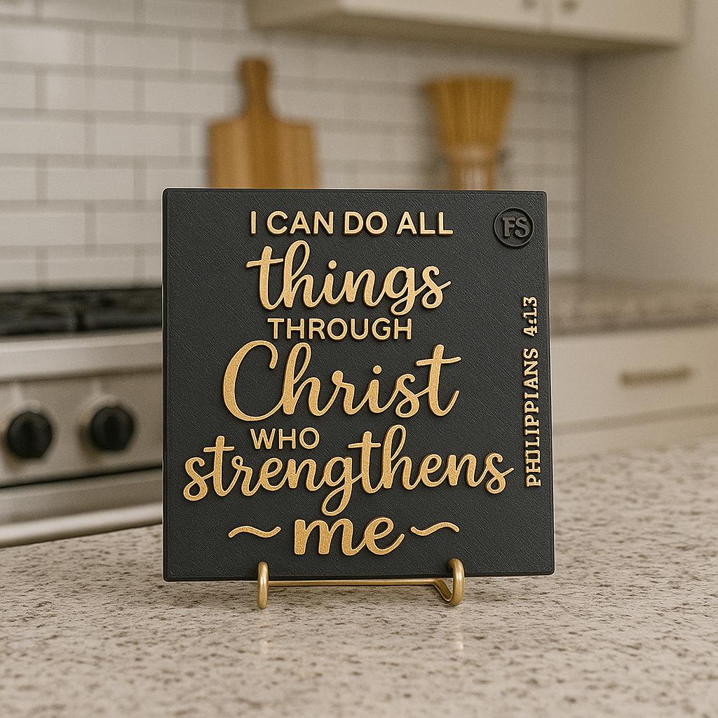 Plaque: I CAN DO THINGS THROUGH CHRIST WHO STRENGTHENS ME - Made in USA