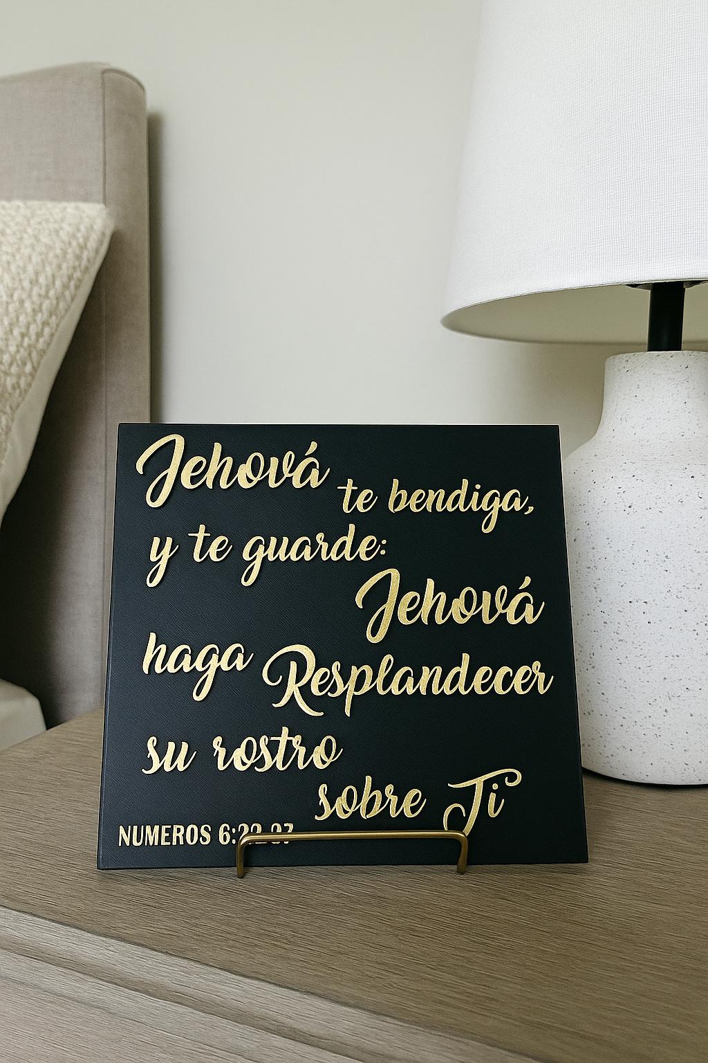 Placa: JEHOVA TE BENDIGA Y TE GUARDE, JEHOVA HAGA RESPLANDECER SU ROSTRO SOBRE TI - Made in USA