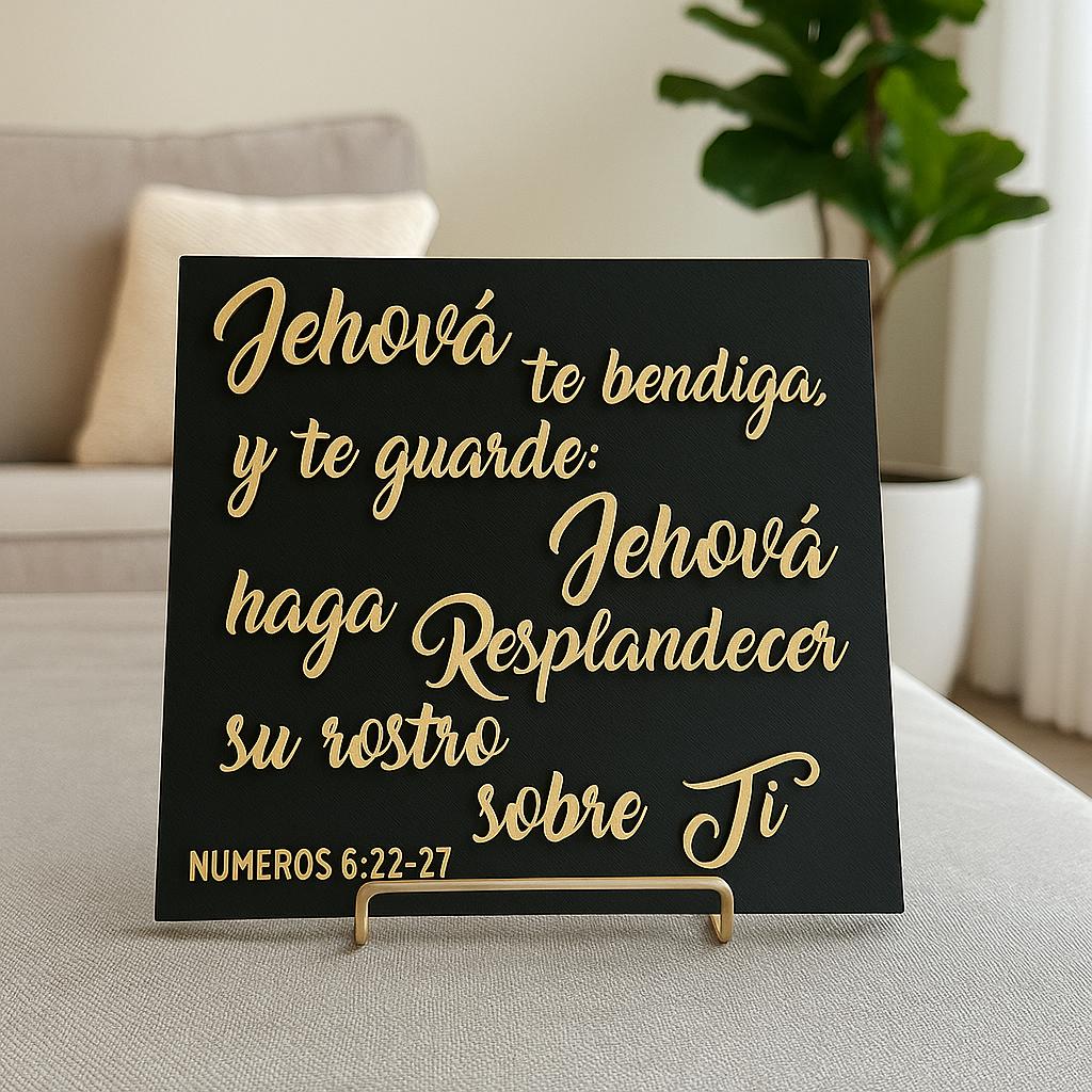 Placa: JEHOVA TE BENDIGA Y TE GUARDE, JEHOVA HAGA RESPLANDECER SU ROSTRO SOBRE TI - Made in USA