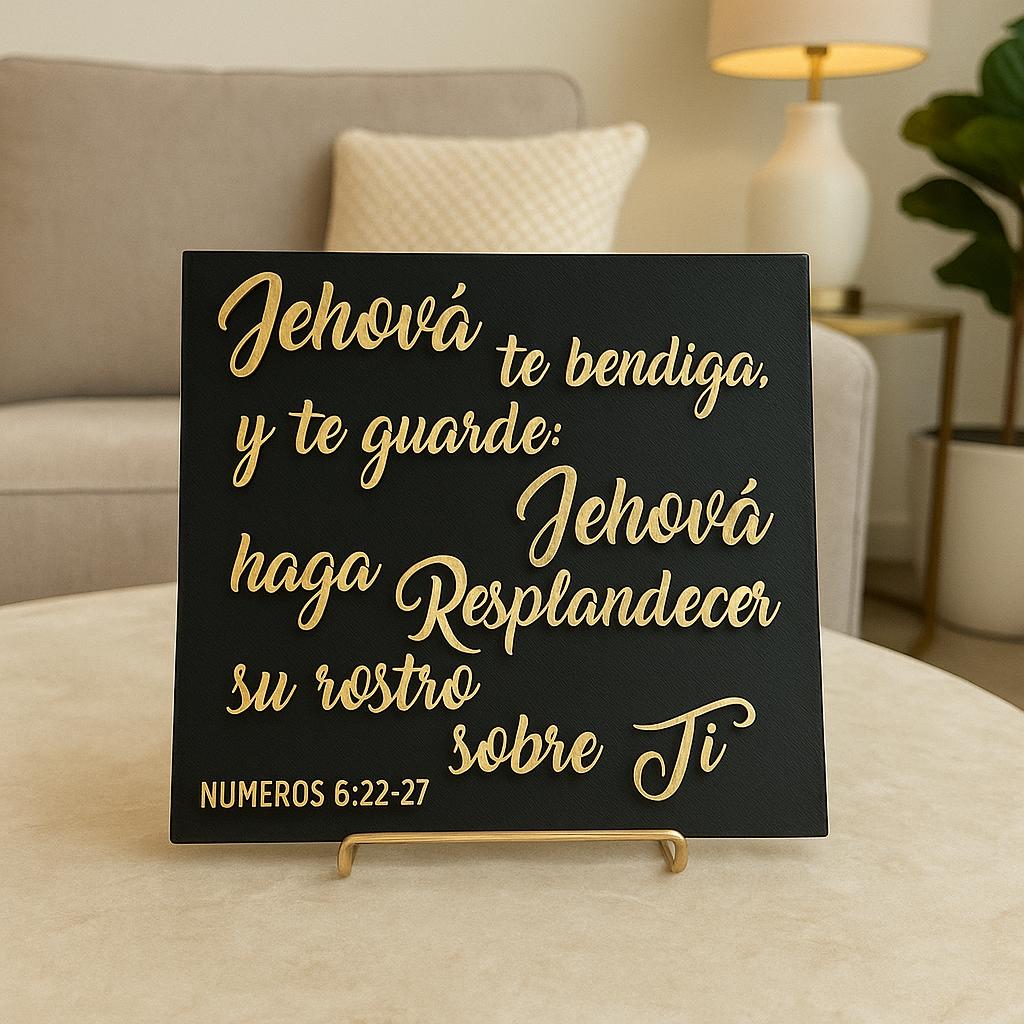 Placa: JEHOVA TE BENDIGA Y TE GUARDE, JEHOVA HAGA RESPLANDECER SU ROSTRO SOBRE TI - Made in USA