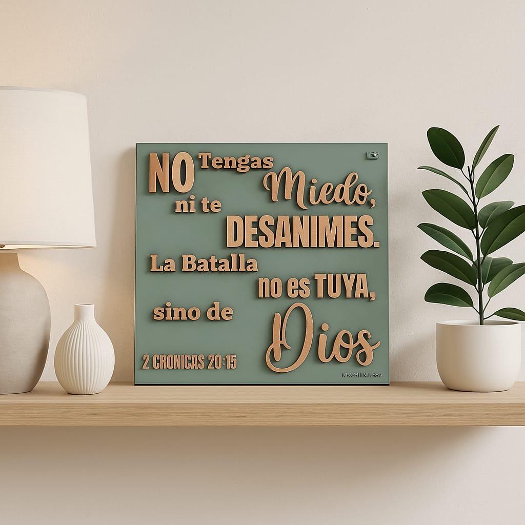 Placa: NO TENGAS MIEDO NI TE DESANIMES,LA BATALLA NO ES TUYA, SINO DE DIOS - Made in USA