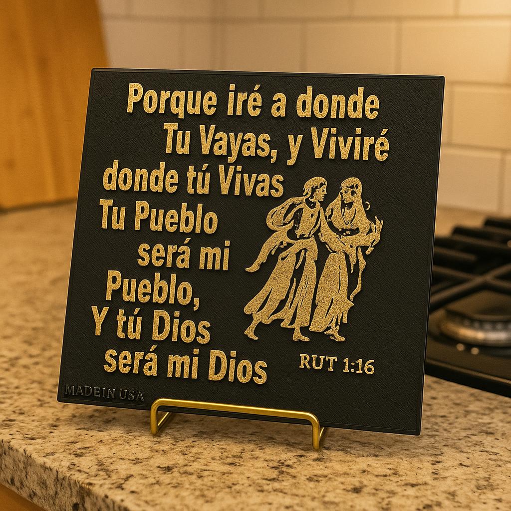 Placa: PORQUE IRE DONDE TU VALLAS, VIVIRE DONDE TU VIVAS, TU PUEBLO SERA MI PUEBLO Y TU DIOS SERA MI DIOS - Made in USA