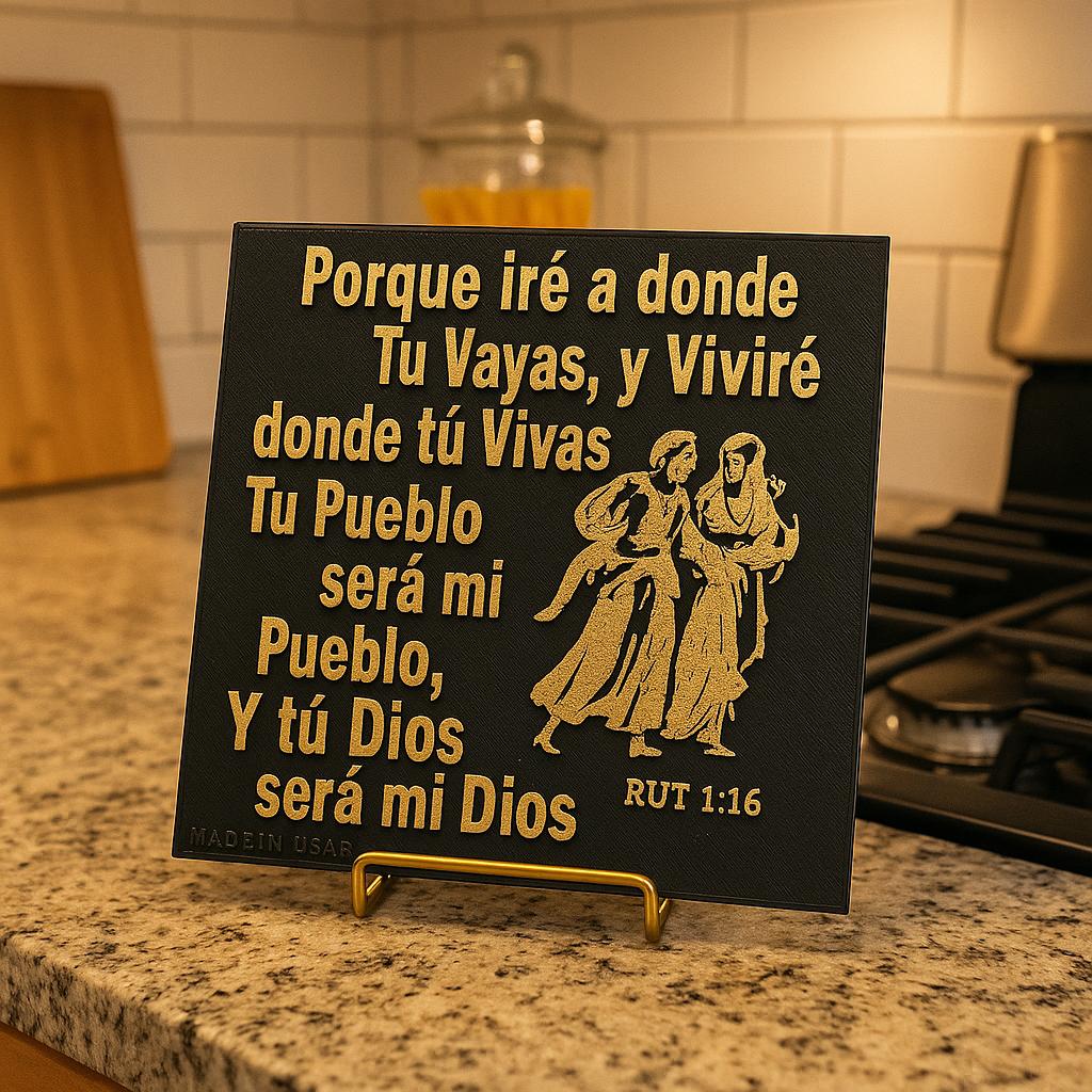 Placa: PORQUE IRE DONDE TU VALLAS, VIVIRE DONDE TU VIVAS, TU PUEBLO SERA MI PUEBLO Y TU DIOS SERA MI DIOS - Made in USA