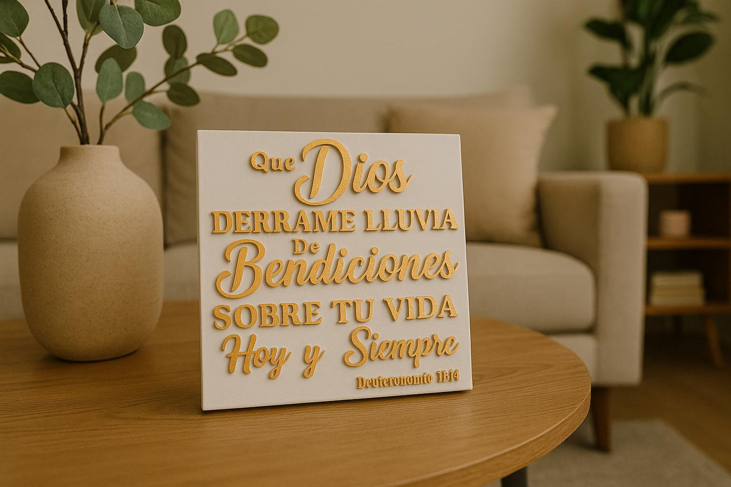 Plaque: QUE DIOS DERRAME LLUVIA DE BENDICIONES SOBRE TU VIDA HOY Y SIEMPRE - Made in USA