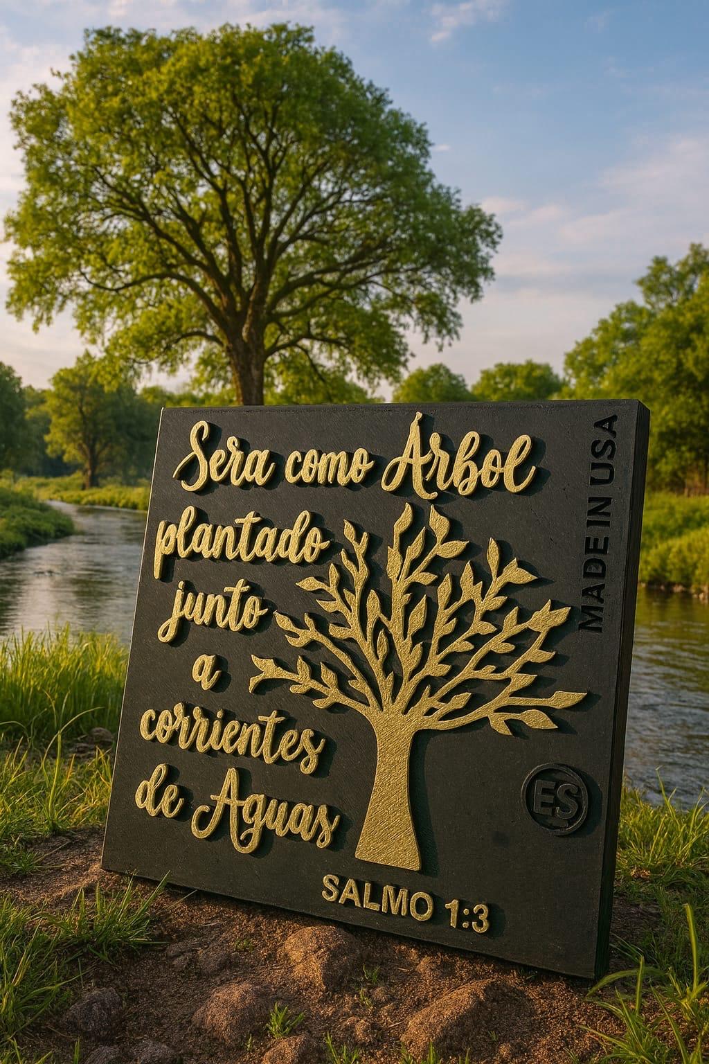 Placa: SERAS COMO ARBOL PLANTADO JUNTO A CORRIENTE DE AGUAS - Made in USA