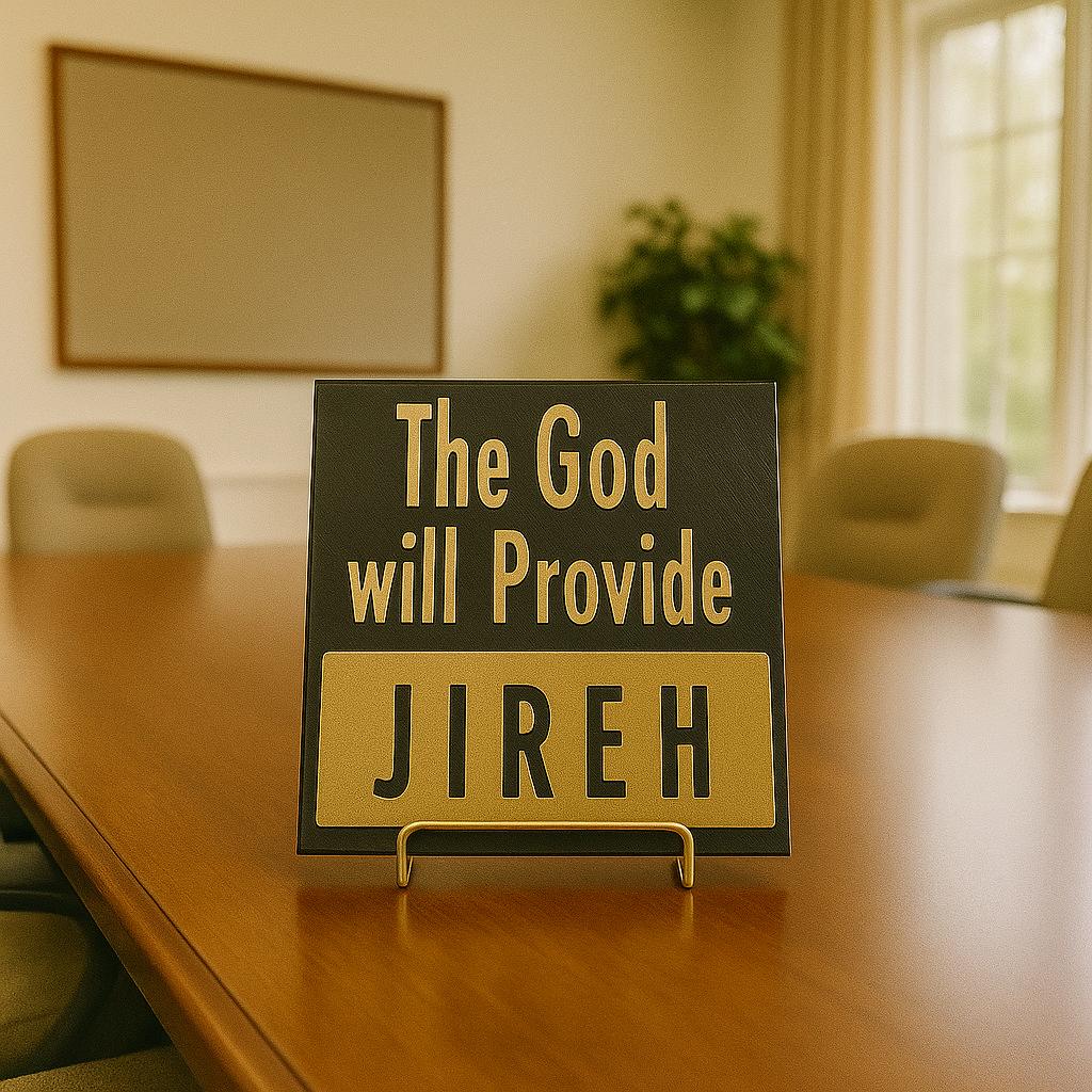 Plaque: JIREH - THE GOD WILL PROVIDE - Made in USA