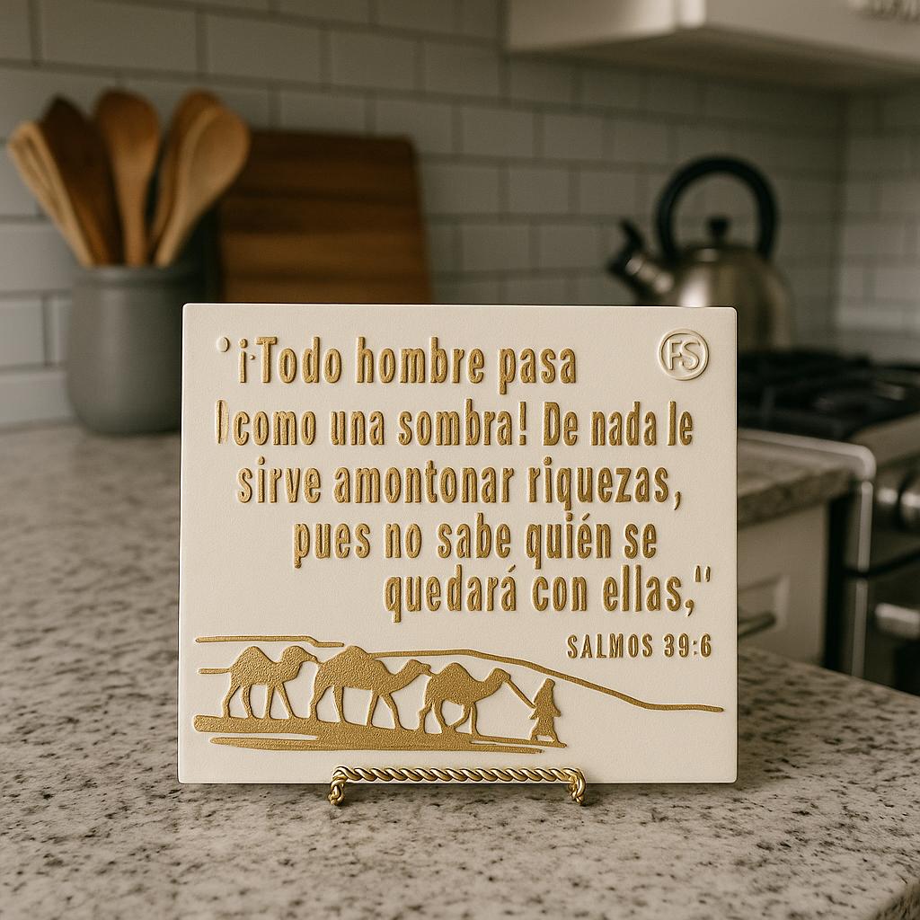 Placa: TODO HOMBRE PASA COMO UNA SOMBRA, DE NADA LE SIRVE AMONTONAR RIQUEZA PORQUE NO SABE QUIEN SE QUEDARA CON ELLA - Made in USA