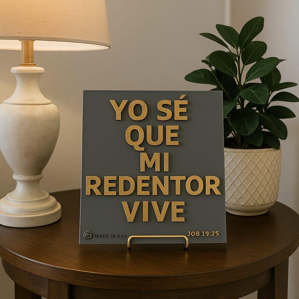 Placa: YO SE QUE MI REDENTOR VIVE - Made in USA
