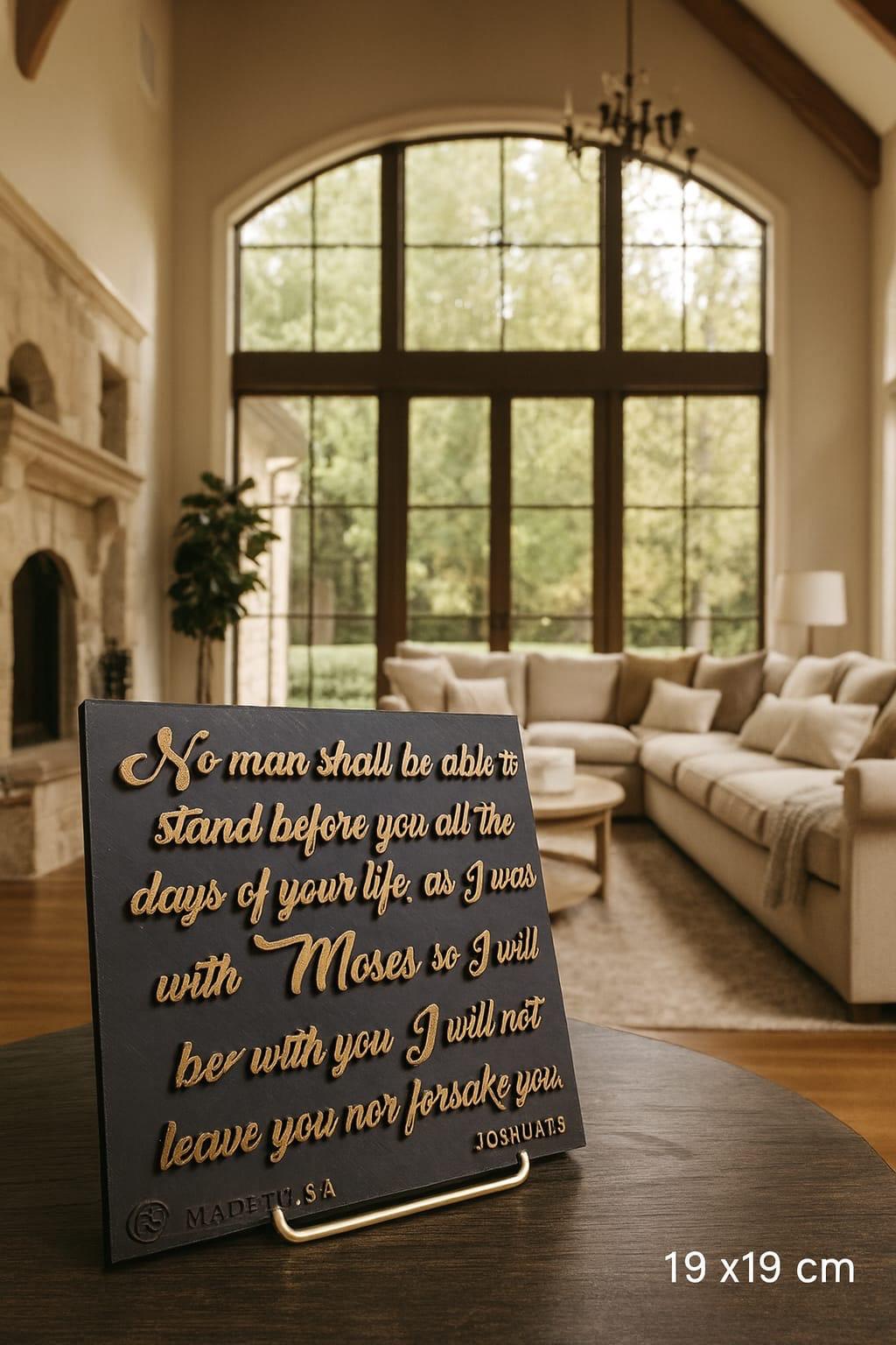 Plaque: NO MAN SHALL BE ABLE TO STAND BEFORE YOU ALL THE DAYSOF YOUR LIFE, AS I WAS WITH MOSES, SO I WILL BE WITH YOU I WILL NOT LEAVE YOU NOR FORSAKE YOU - Made in USA