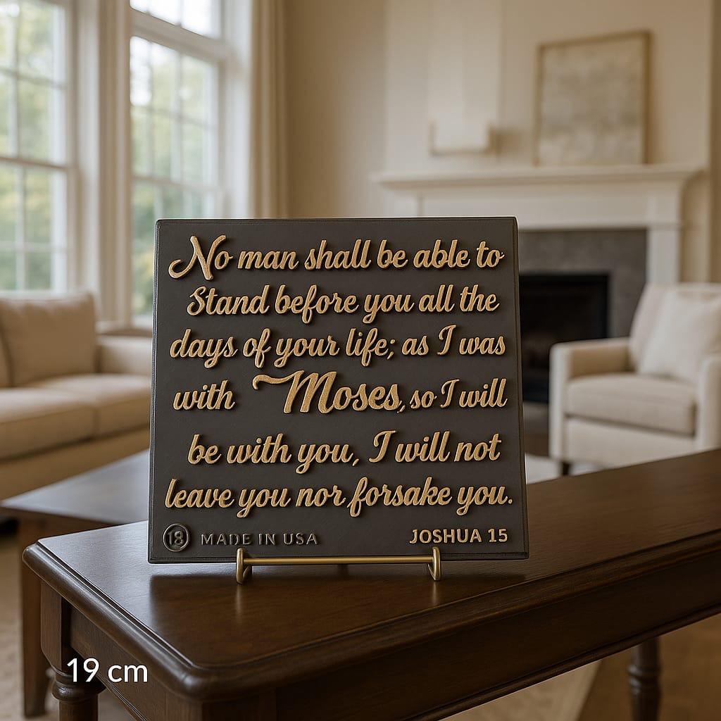Plaque: NO MAN SHALL BE ABLE TO STAND BEFORE YOU ALL THE DAYSOF YOUR LIFE, AS I WAS WITH MOSES, SO I WILL BE WITH YOU I WILL NOT LEAVE YOU NOR FORSAKE YOU - Made in USA