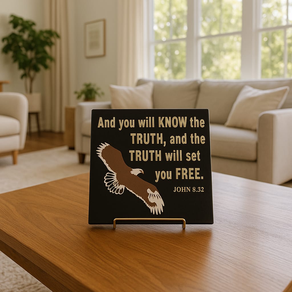 Plaque: AND YOU WILL KNOW THE TRUE, AND THE TRUTH WILL SET YOU FREE - Made in USA