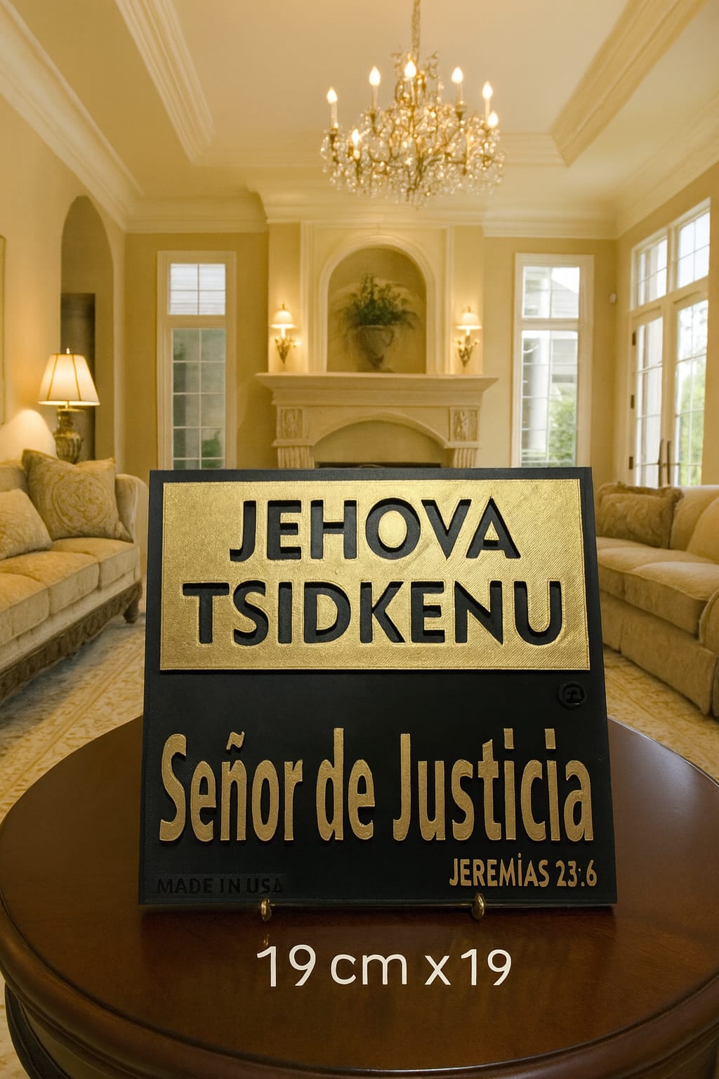 Plaque: JEHOVA TSIDKENU - SEÑOR DE JUSTICIA - Made in USA