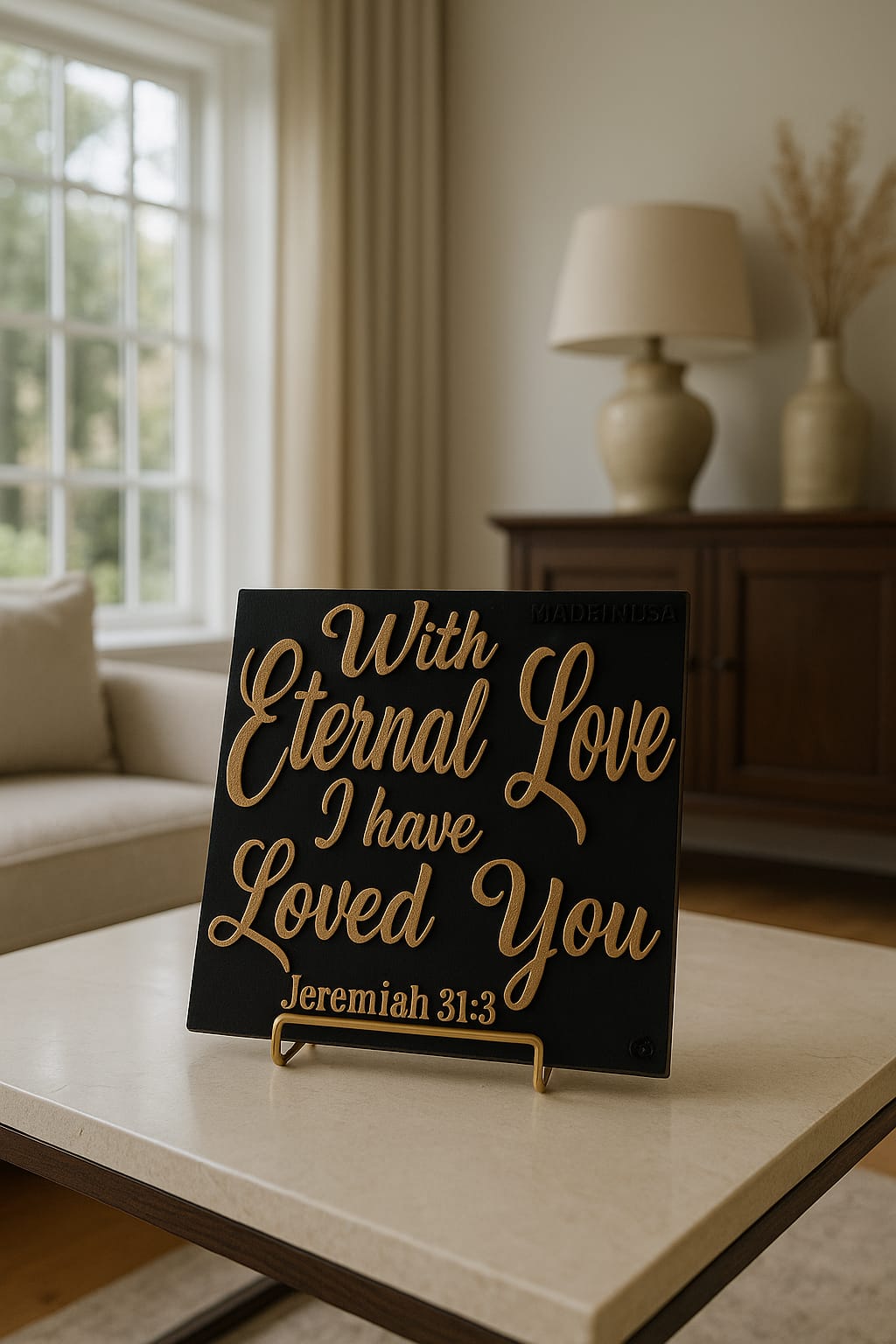 Plaque: WITH ETERNAL LOVE I HAVE LOVED YOU - Made in USA