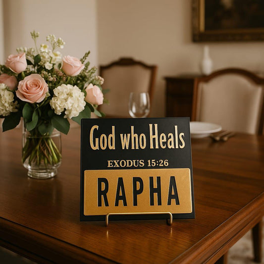 Plaque: RAPHA - GOD WHO HEALS - Made in USA
