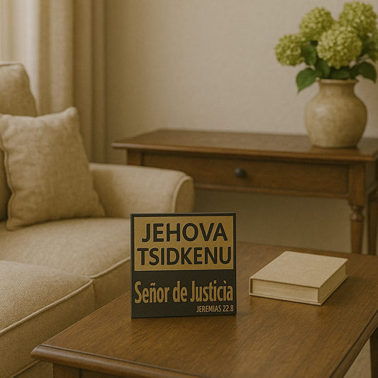 Plaque: JEHOVA TSIDKENU - SEÑOR DE JUSTICIA - Made in USA