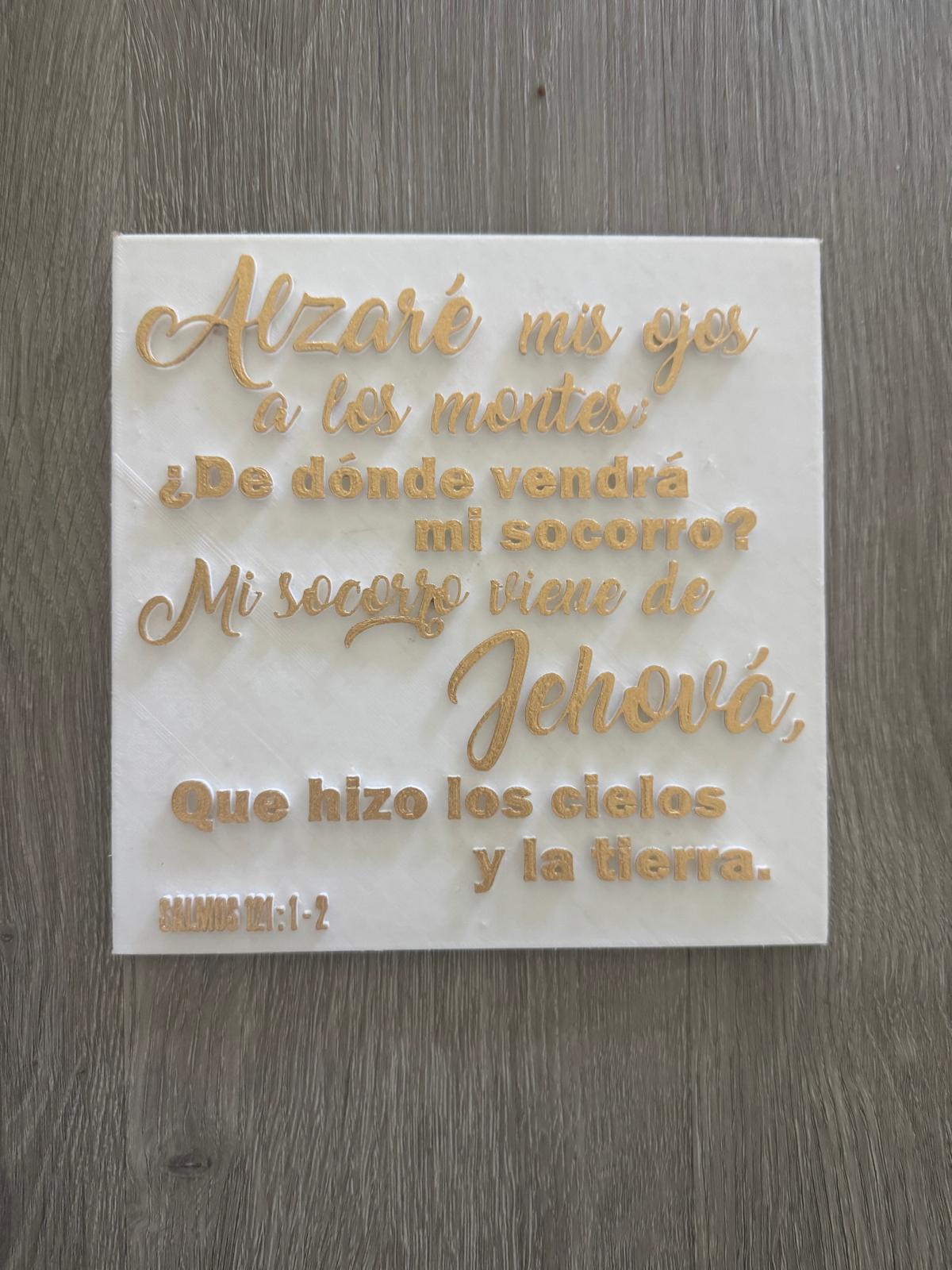 PLaca: ALZARE MIS OJOS A LOS MONTES; DE DONDE VENDRA MI SOCORRO? MI SOCORRO VIENE DE JEHOVA QUE HIZO LOS CIELOS Y LA TIERRA. Made in USA