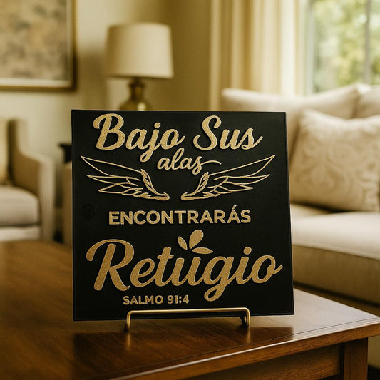 Placa: BAJO SUS ALAS ENCONTRARAS REFUGIO - Made in USA