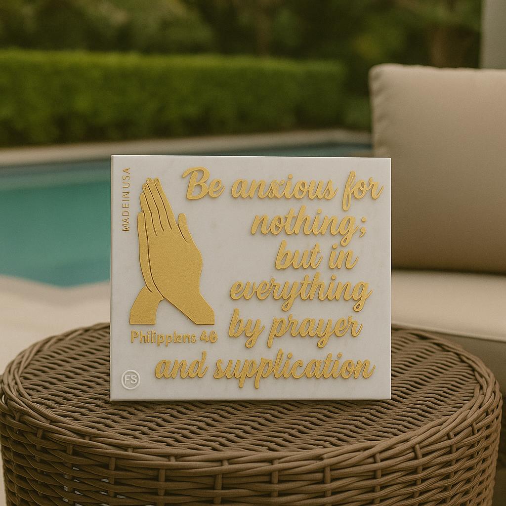 Placa: BE ANXIOUS FOR NOTHING, BUT IN EVERITHING BY PRAYER AND SUPPLICATION - Made in USA