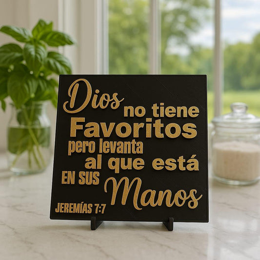 Placa: DIOS NO TIENE FAVORITOS PERO LEVANTA AL QUE ESTA EN SUS MANOS - Made in USA