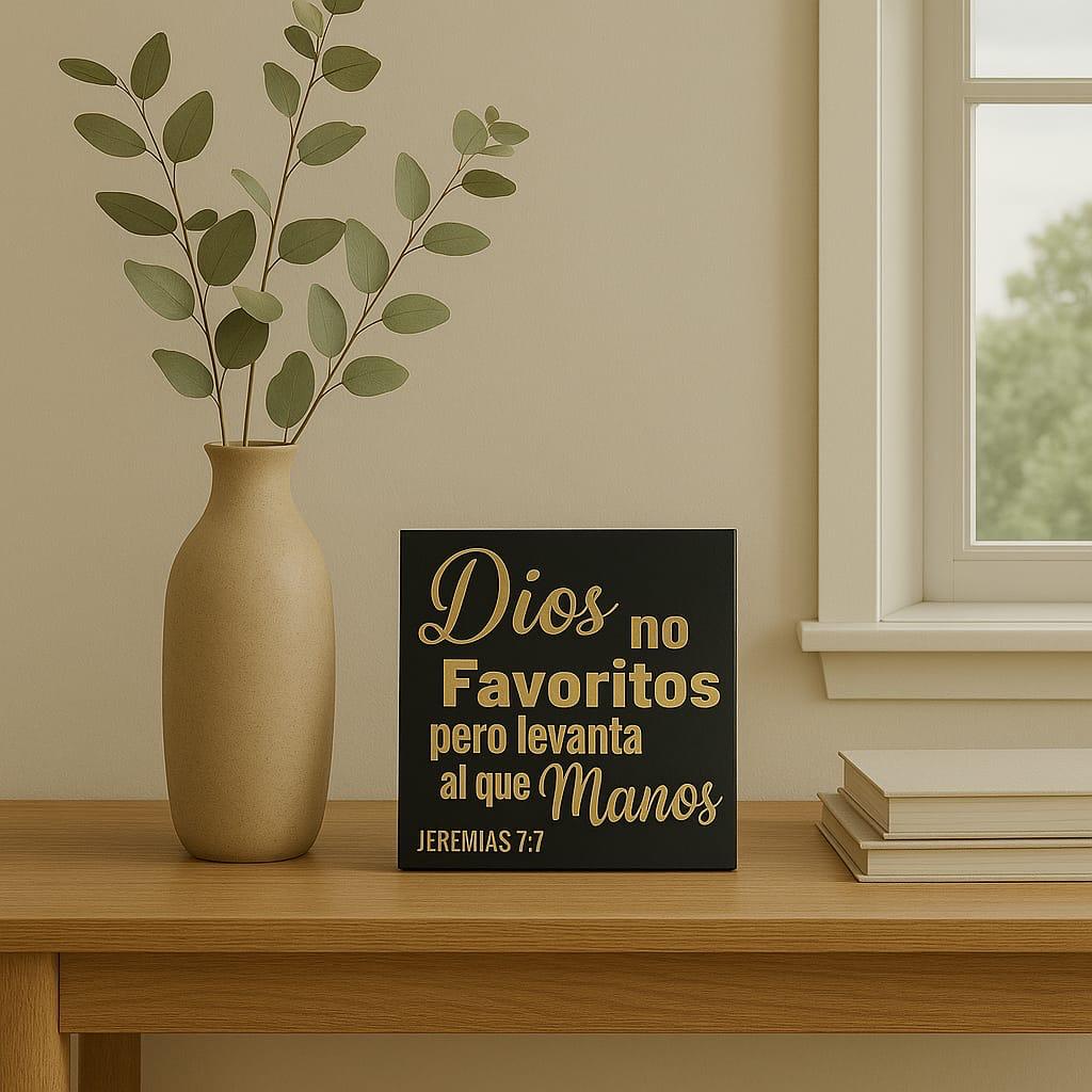 Placa: DIOS NO TIENE FAVORITOS PERO LEVANTA AL QUE ESTA EN SUS MANOS - Made in USA