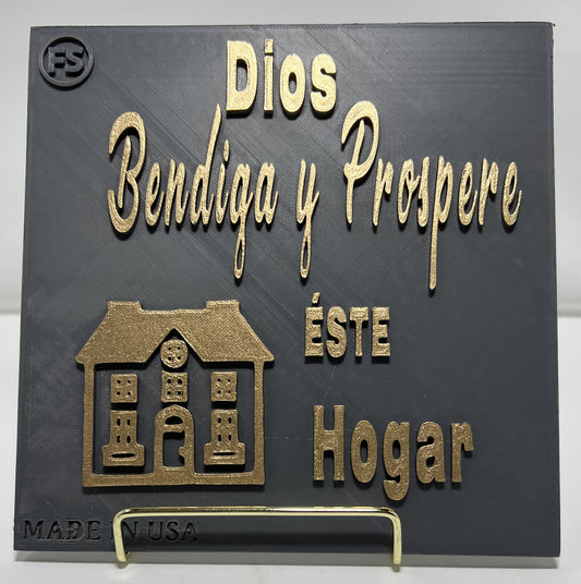 Placa: DIOS BENDIGA Y PROSPERE ESTE HOGAR - Made in USA