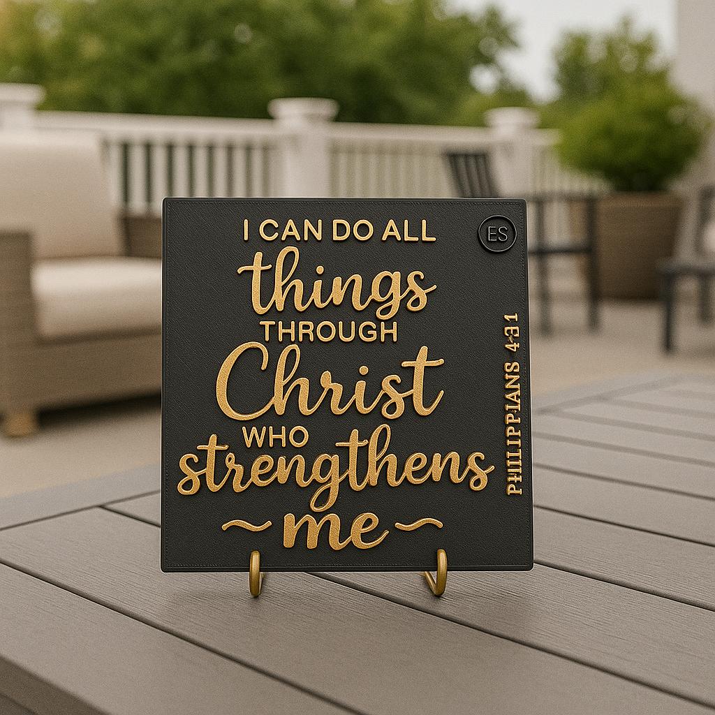 Plaque: I CAN DO THINGS THROUGH CHRIST WHO STRENGTHENS ME - Made in USA