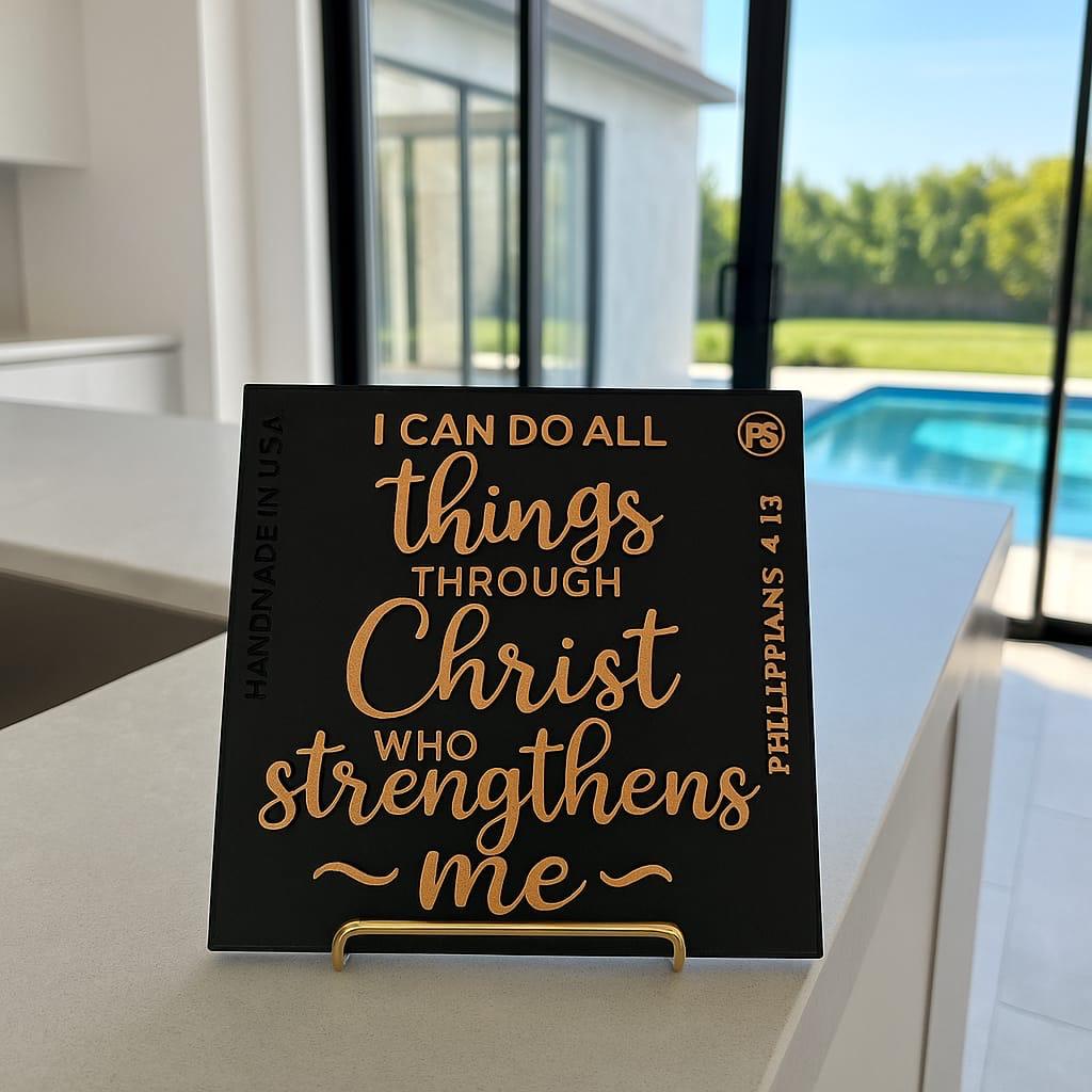 Plaque: I CAN DO THINGS THROUGH CHRIST WHO STRENGTHENS ME - Made in USA