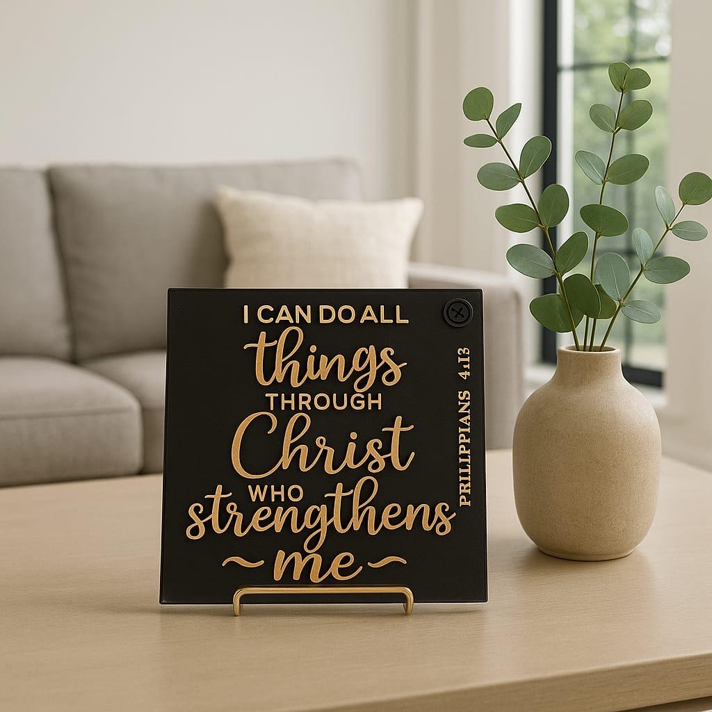 Plaque: I CAN DO THINGS THROUGH CHRIST WHO STRENGTHENS ME - Made in USA